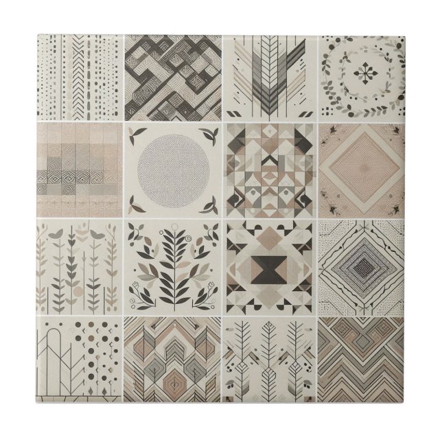 Patchwork-Geometrisches Haferflocken-Vintage-Blatt Fliese (Vorderseite)