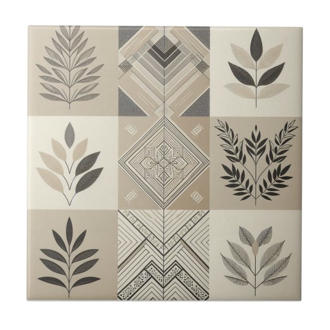 Patchwork Geometrisches Oatmehl Vintag Leaf Fliese (Vorderseite)