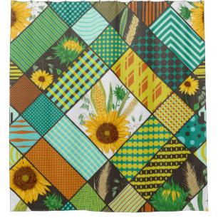Patchwork-Getreide, Sonnenblumen, geometrisches Mu Duschvorhang