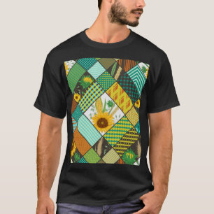 Patchwork-Getreide, Sonnenblumen, geometrisches Mu T-Shirt