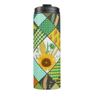 Patchwork-Getreide, Sonnenblumen, geometrisches Mu Thermosbecher