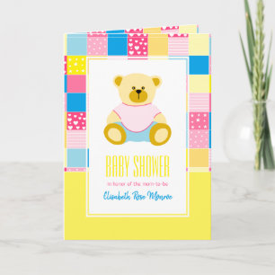 Patchwork Gold Bär, Baby Shower Einladung