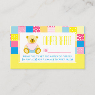 Patchwork Gold Bär, Baby Shower Raffle Ticket Begleitkarte