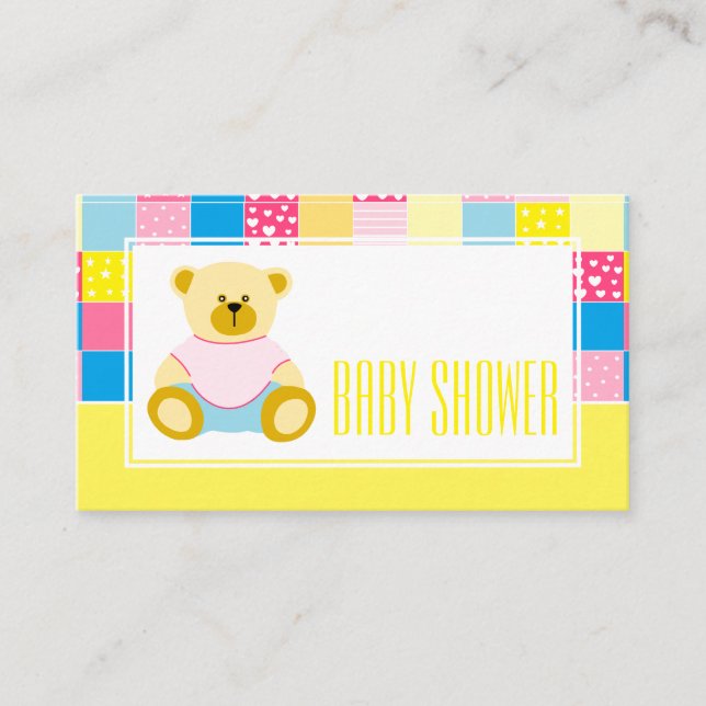 Patchwork Gold Bär, Baby Shower Ticket Einladung (Vorderseite)