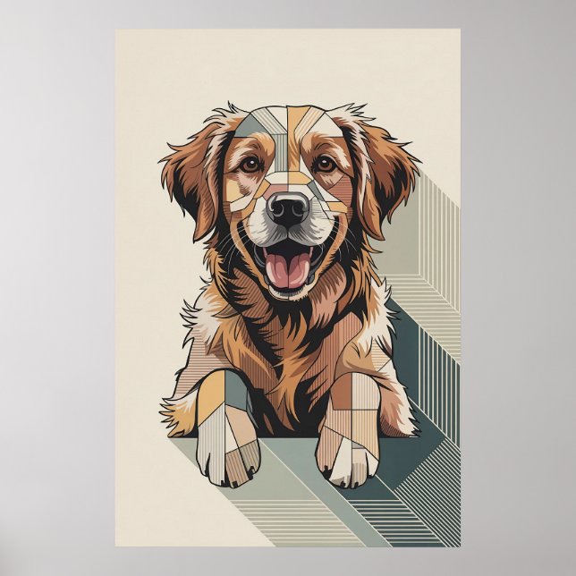 Patchwork Golden Retriever - Geometrischer Hund Poster (Vorne)