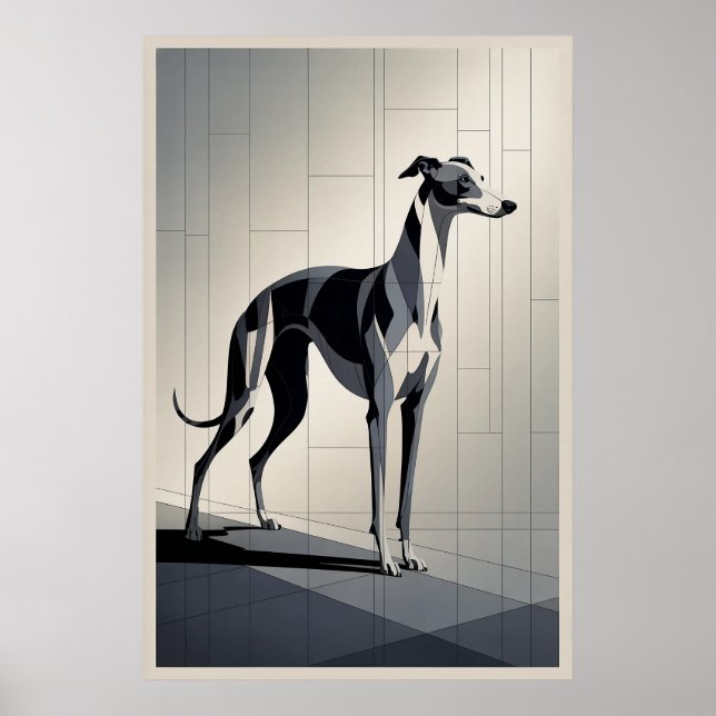 Patchwork-Greyhound - Eleganter geometrischer Hund Poster (Vorne)