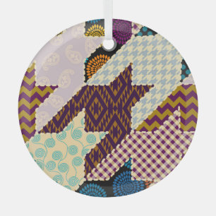 Patchwork-Hahnentritt: Nahtloser Vintage-Hintergru Ornament Aus Glas