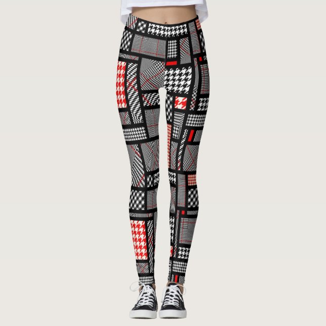 Patchwork-Hahnentrittmuster Leggings (Vorderseite)