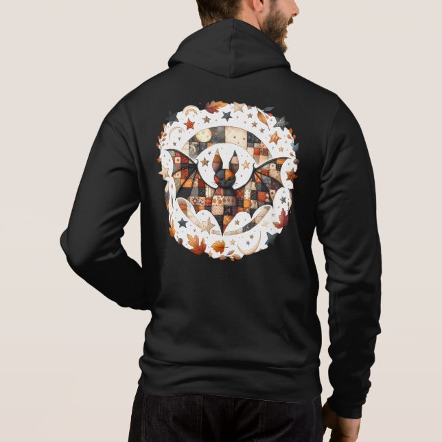 Patchwork Halloween Bat in Herbstfarben Hoodie (Rückseite)