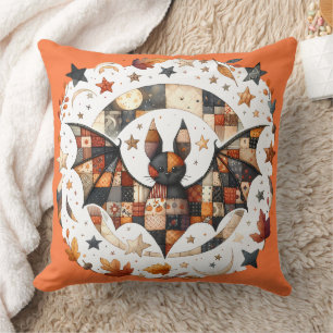 Patchwork Halloween Bat in Herbstfarben Kissen