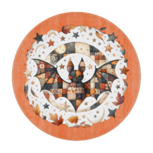 Patchwork Halloween Bat in Herbstfarben Schneidebrett