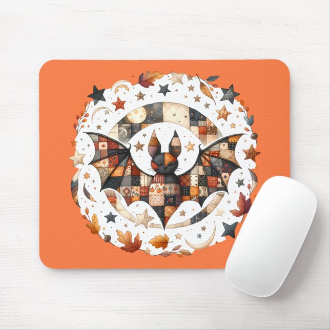 Patchwork-Halloween-Fledermaus in Herbstfarben Mousepad (Mit Mouse)