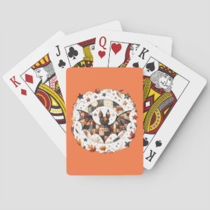 Patchwork-Halloween-Fledermaus in Herbstfarben Spielkarten