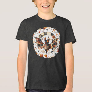Patchwork-Halloween-Fledermaus in Herbstfarben Tri-Blend Shirt
