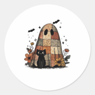Patchwork-Halloween-Geist schwarze Katze Essential Runder Aufkleber