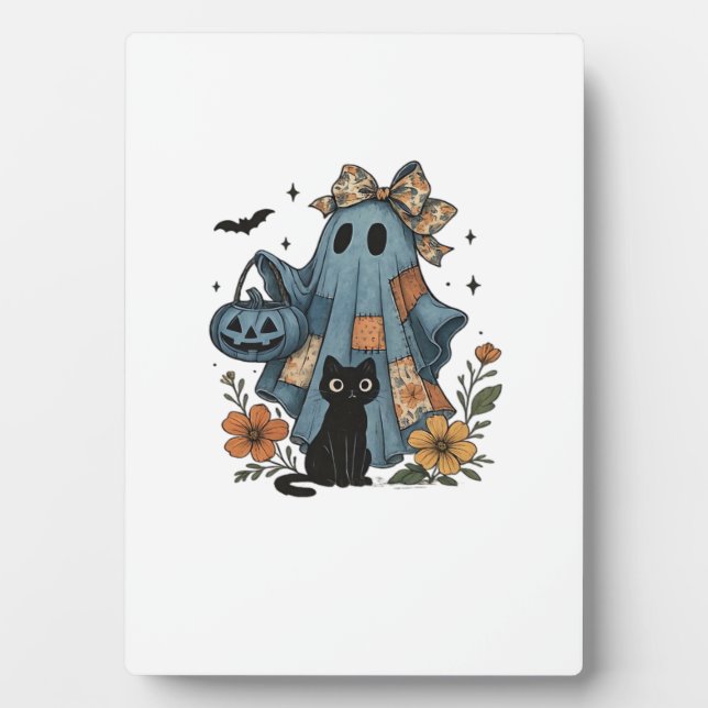 Patchwork-Halloween-Geist schwarzes Katze Essentia Fotoplatte (Vorderseite)