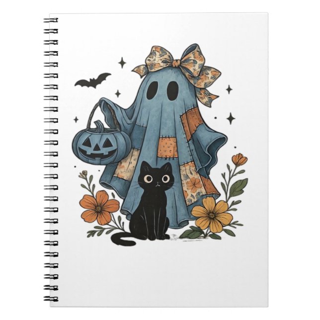 Patchwork Halloween Ghost Black Cat Essential T-Sh Notizblock (Vorderseite)