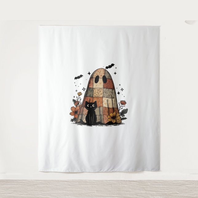 Patchwork Halloween Ghost Black cat Essential T-Sh Wandteppich (Vorderseite)