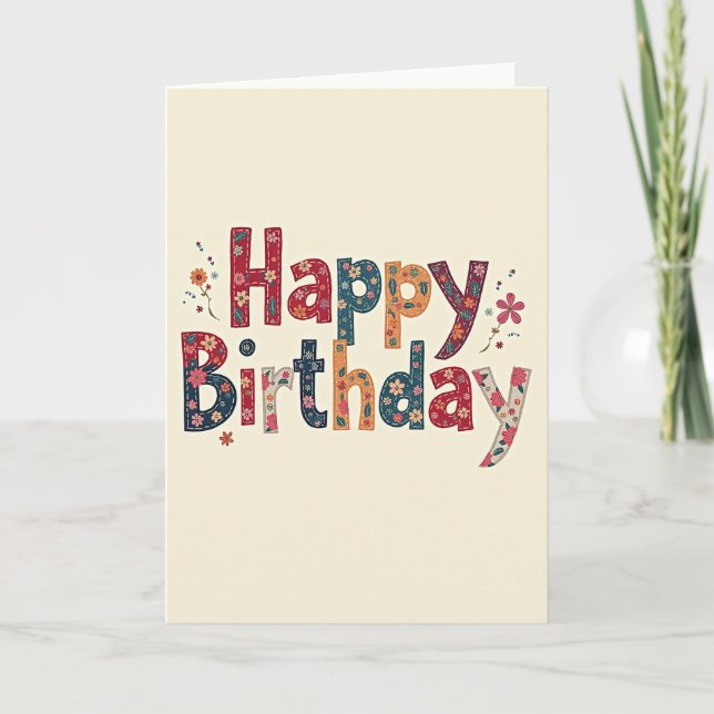 Patchwork-Happy-Birthday-Karte Karte (Vorderseite)