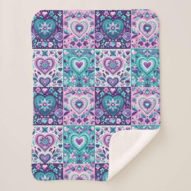 Patchwork Heart Quilt Sherpadecke (Vorderseite)