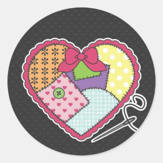 Patchwork Heart Runder Aufkleber