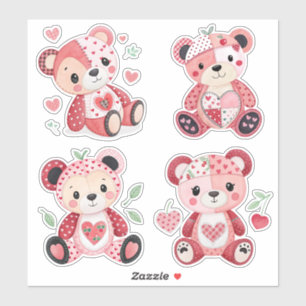 Patchwork Heart Teddy Bears Stickers Aufkleber