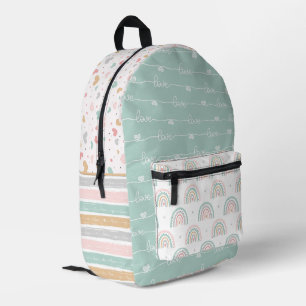 Patchwork Hearts Rainbow Pastel Kids Backpack Bedruckter Rucksack