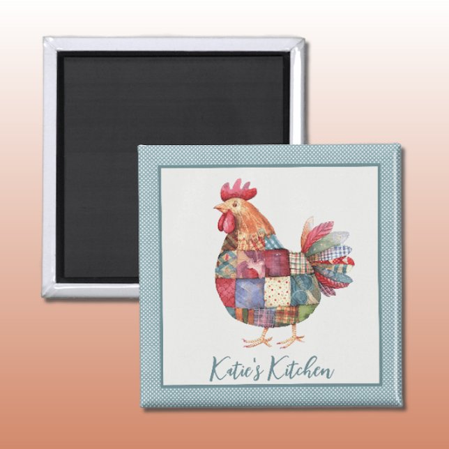 Patchwork Hen and Blue Polka Dots Magnet (Von Creator hochgeladen)