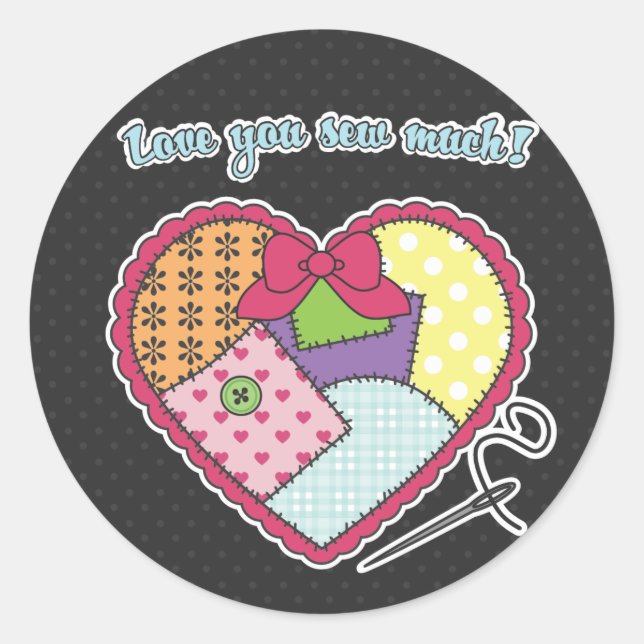 Patchwork Herz - Liebe nähen Sie viel! Runder Aufkleber (Vorderseite)