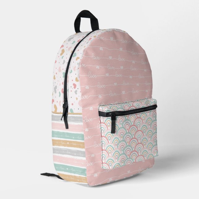 Patchwork Herz Rainbows gedruckter Rucksack (Rückseitige Ecke links)