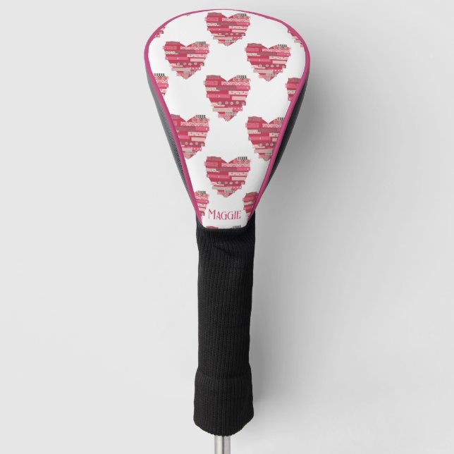 Patchwork-Herzen in Rosa und Rot Golf Head Cover Headcover (Vorderseite)