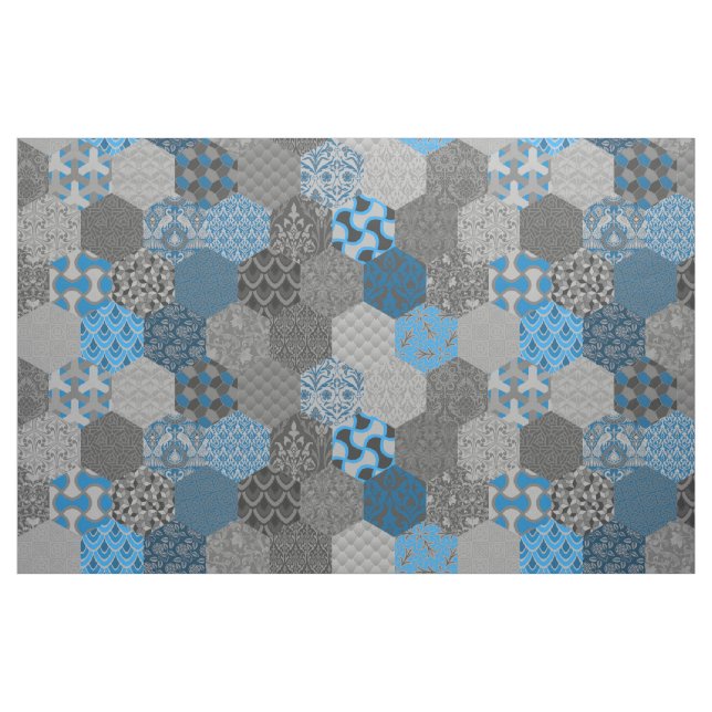 Patchwork Hexagons Blau und Grau Stoff (Fat Quarter (45,7 x 55,9 cm))