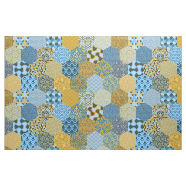 Patchwork Hexagons Gelb und Blau Stoff (Fat Quarter (45,7 x 55,9 cm))