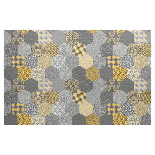 Patchwork Hexagons Gelb und Grau Stoff (Fat Quarter (45,7 x 55,9 cm))