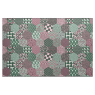 Patchwork Hexagons Himbeere und Pine Stoff