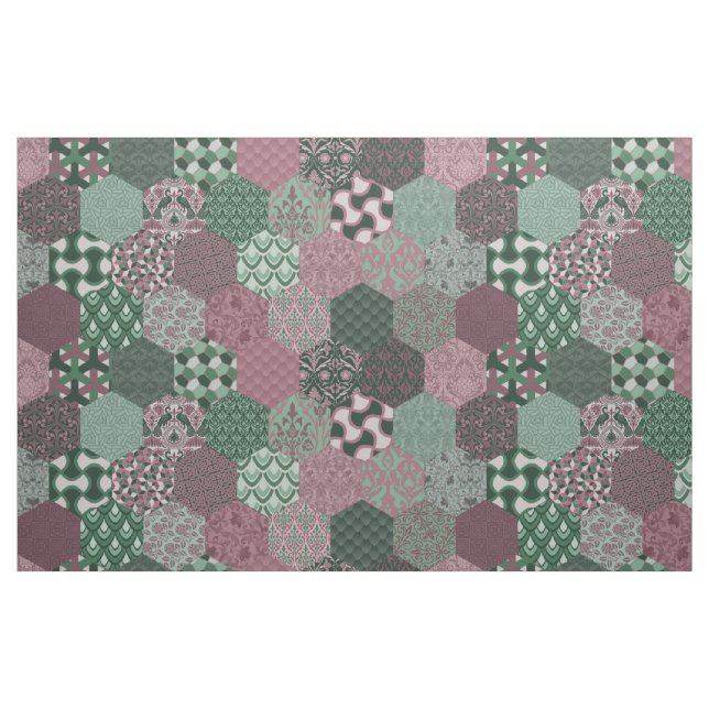 Patchwork Hexagons Himbeere und Pine Stoff (Fat Quarter (45,7 x 55,9 cm))