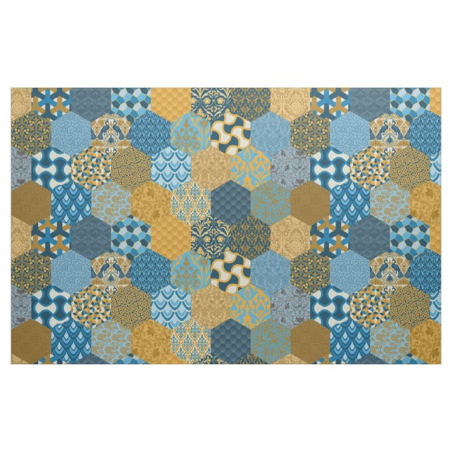 Patchwork Hexagons Mustard and Navy Stoff (Fat Quarter (45,7 x 55,9 cm))