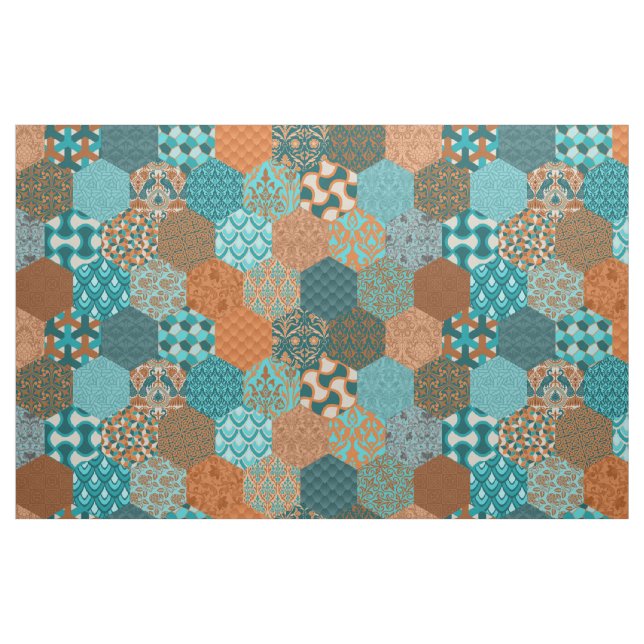 Patchwork Hexagons Pfau und Kupfer Stoff (Fat Quarter (45,7 x 55,9 cm))