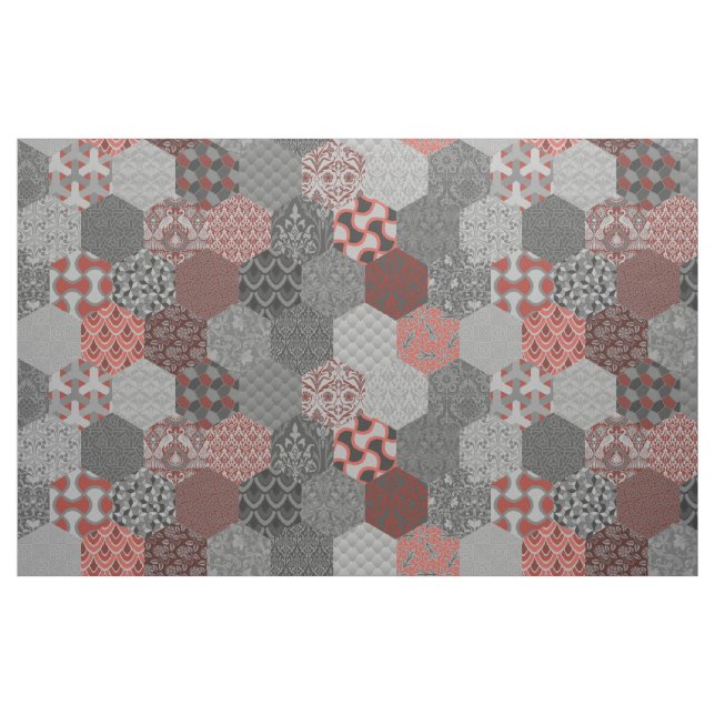 Patchwork Hexagons Rot und Grau Stoff (Fat Quarter (45,7 x 55,9 cm))