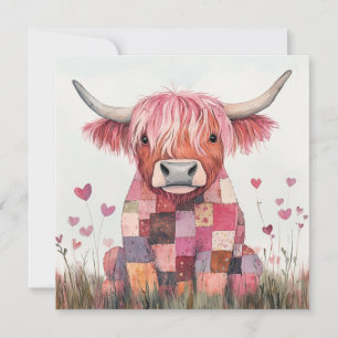 Patchwork Highland Cow Valentinstag Feiertagskarte