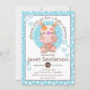 Patchwork Hippo Babydusche, blau Einladung