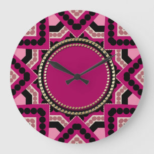 Patchwork Hot Pink Geometric Star Wall Clock Große Wanduhr