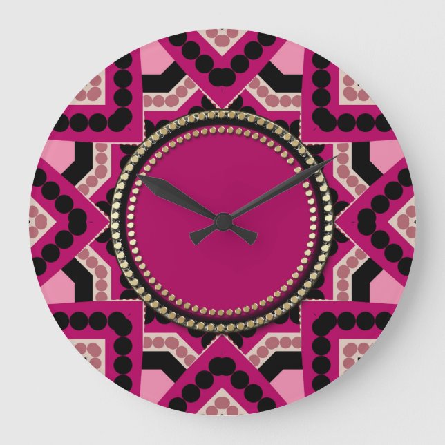 Patchwork Hot Pink Geometric Star Wall Clock Große Wanduhr (Vorderseite)