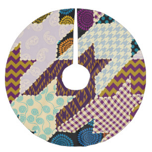 Patchwork Houndstooth: Nahtloser Vintage-Hintergru Polyester Weihnachtsbaumdecke