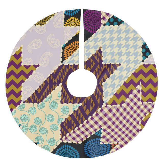 Patchwork Houndstooth: Nahtloser Vintage-Hintergru Polyester Weihnachtsbaumdecke (Vorderseite)