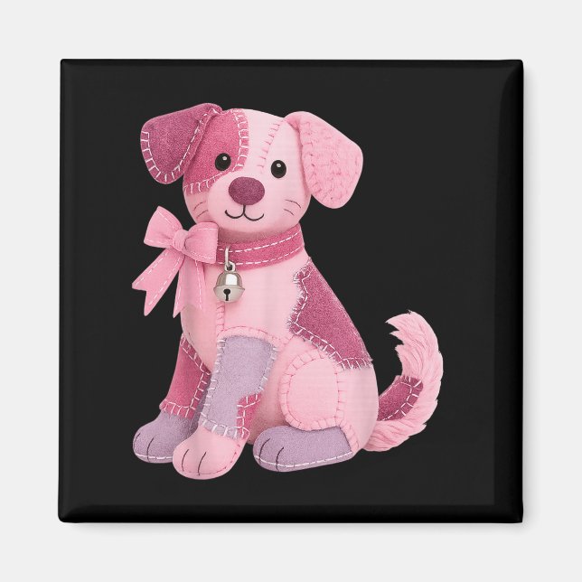 Patchwork-Hund Rosa Band Brustkrebsbewusstsein  Magnet (Vorne)
