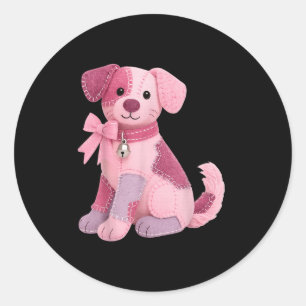 Patchwork-Hund Rosa Band Brustkrebsbewusstsein Runder Aufkleber