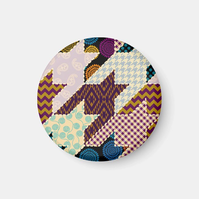 Patchwork Hunde Zahn: Vintag nahtloser Hintergrund Magnet (Vorne)