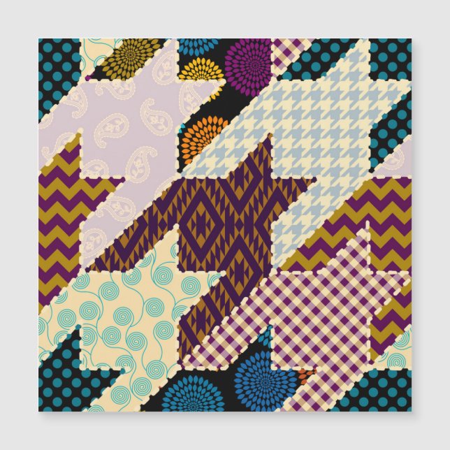Patchwork Hunde Zahn: Vintag nahtloser Hintergrund Magnetkarte (Vorderseite)