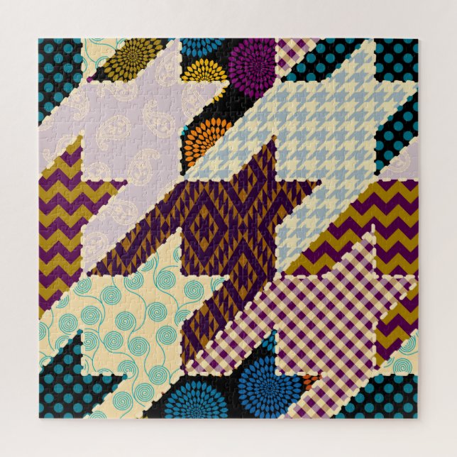 Patchwork Hunde Zahn: Vintag nahtloser Hintergrund Puzzle (Vertikal)